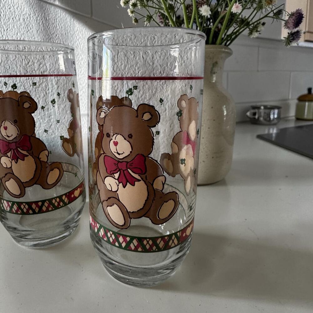 Vintage Tienshan Theodore Country Bear Tumblers Set of 3 Libbey Glass 16 oz